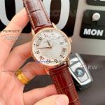 Perfect Replica Patek Philippe White Roman Dial Brown Leather Bracelet Automatic Watch